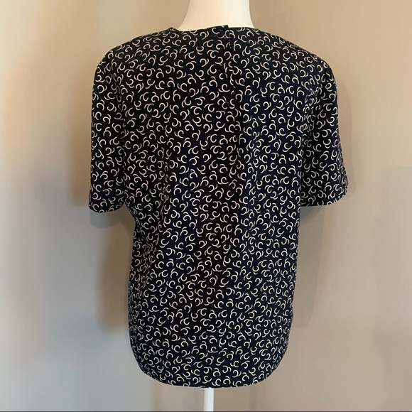 Vintage Kasper Black Cream Geometric Women’s 10 Large Short Sleeve Blouse Top - Picture 4 of 9